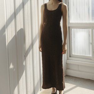 Claudia Popcorn-Textured Scoop Neck Midi Dress - Brown